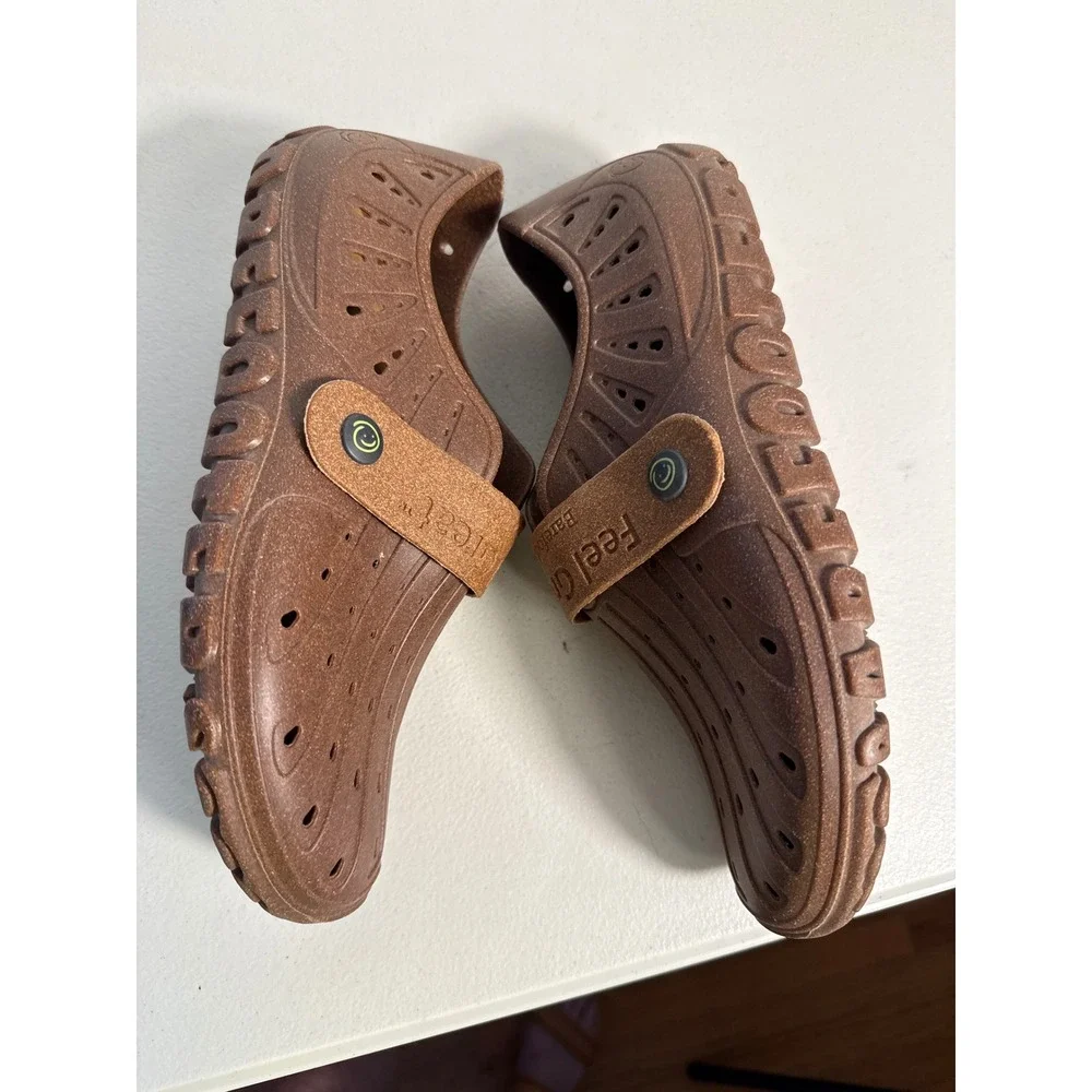 Barefooters Feel Great Brown Perforated Slip On Clogs Shoes Men Size EU 41 US 8